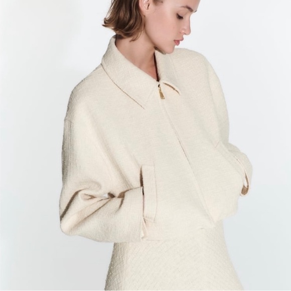 Zara Textured Weave Bomber Jacket NWT - Picture 14 of 17